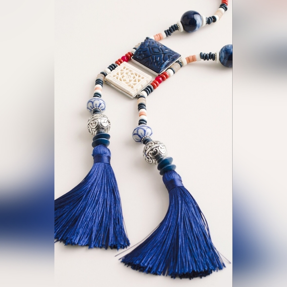 Chico's Necklace | Chico's Long Multicolored Beaded Mina Tassel Necklace |